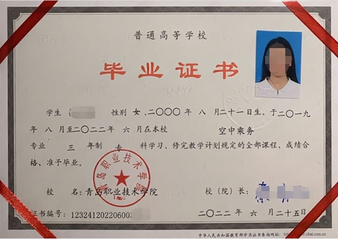 荔城青岛职业技术学院毕业证样本图片